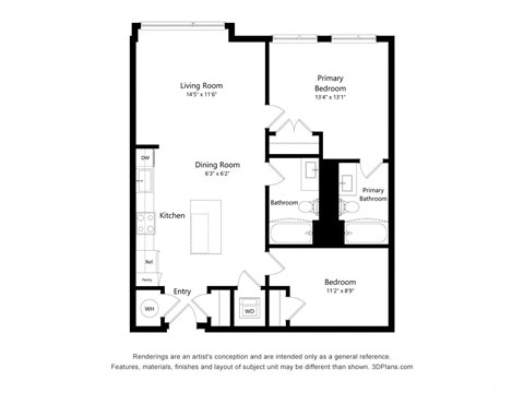 Junior - 1 bed bathB05 Floor Plan at Arrowwood Apartments, North Bethesda, Maryland